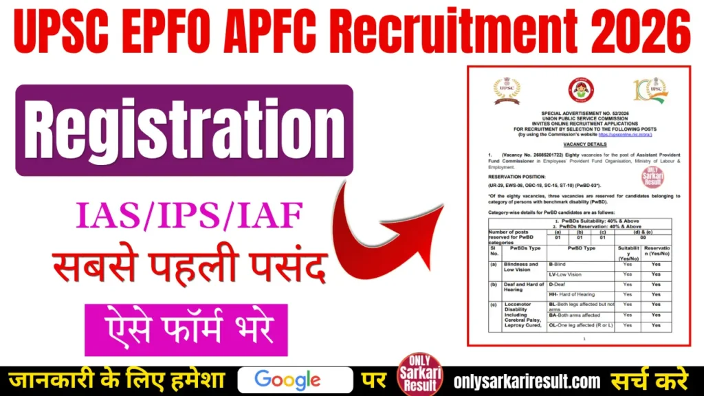 upsc epfo apfc recruitment 2026 online registration, eligiblity